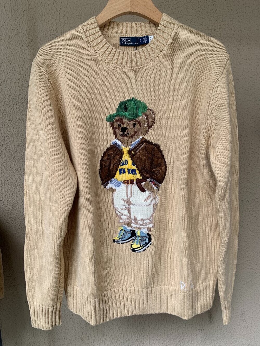 Polo Ralph Lauren Bear Outdoor Leather Jacket Intarsia Knit Sweater S